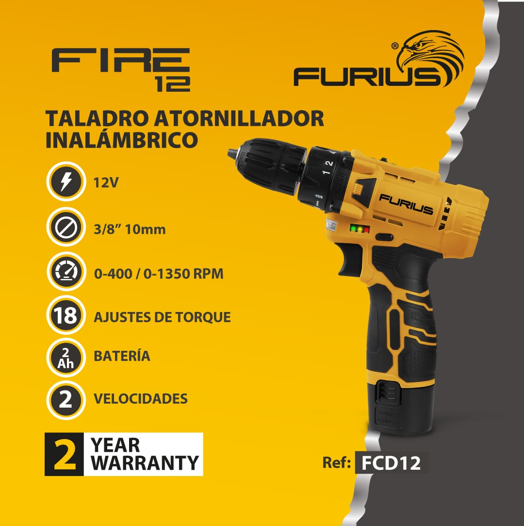 Taladro atornillador inalámbrico furius